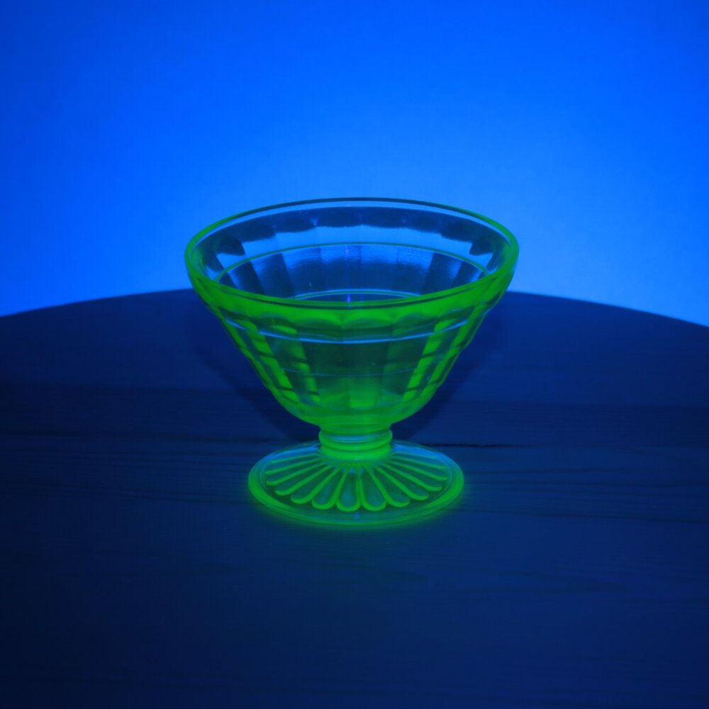 Vintage Uranium Glass Sherbet Bowl Cup 3" Tall
